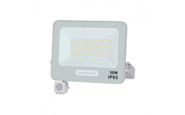 15847 LED SMD ПРОЖЕКТОР БЯЛ 50W 90lm/W AC180-265V 120° IP65 4000K + СЕНЗОР – 15cm КАБЕЛ - Image 1
