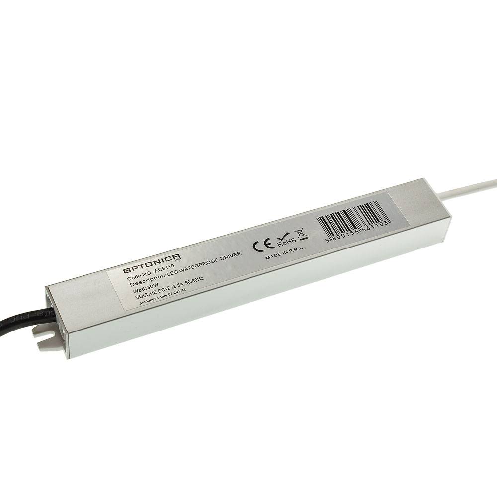 6110 30W ВОДОУСТОЙЧИВО ЗАХРАНВАНЕ ЗА LED ЛЕНТА 12V 2,5A МЕТАЛ - Image 1