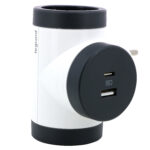 694522 Legrand Адаптер PRE, шуко, 2P+E, 16A, 2 странични гнезда,  въртящ се,+ USB A+C, бяло/сиво
