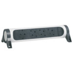 694544 Legrand Разклонител PRE, шуко, 4X2P+E, въртящ се,  без кабел бяло/сиво