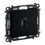 756306 Legrand 2 х USB зарядно A+C, 3.0A, 15W Valena life Черен мат