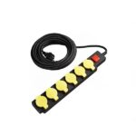 РАЗКЛОНИТЕЛ 6-ГНЕЗДА+КЛЮЧ Max3500W 250V/16A H07RN3G1.5mm-10M IP44 – ЖЪЛТ+ЧЕРЕН