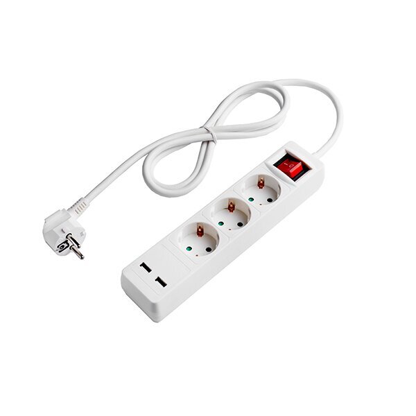 7615 РАЗКЛОНИТЕЛ 3 ГНЕЗДА+КЛЮЧ Max3500W 250V/16A 2USB(2.1A TOTAL) H05VV-F3G1.5mm-1.5M- БЯЛ - Image 1