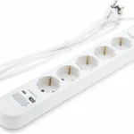 РАЗКЛОНИТЕЛ 5 ГНЕЗДА+КЛЮЧ Max3500W 250V/16A USB-A(1A)+USB-C(PD18W) H05VV-F3G1.5mm-1.5M – БЯЛ