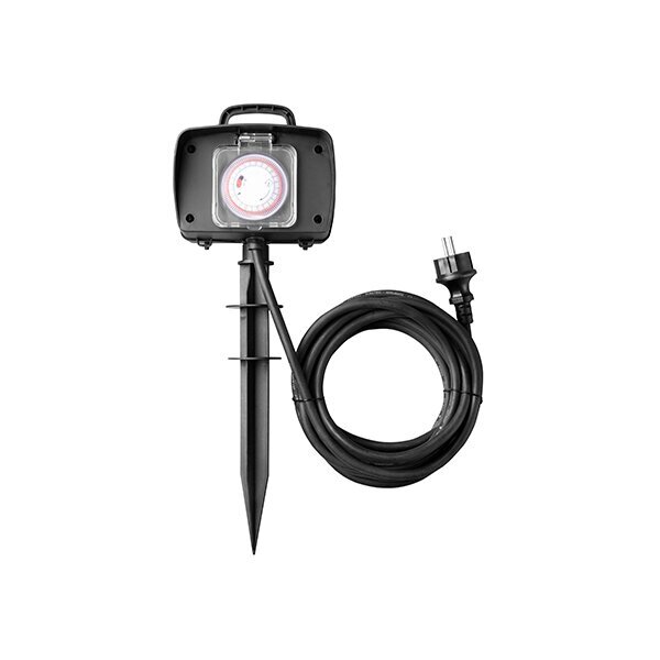 7626 ГРАДИНСКИ РАЗКЛОНИТЕЛ 2-ГНЕЗДА+ТАЙМЕР Max3500W 230V/16A H07RN3G1.5mm-5M IP44 – ЧЕРЕН - Image 1