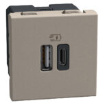 YG4287C2 USB Зарядно Light Now, Type A/C 2М, stone, Bticino